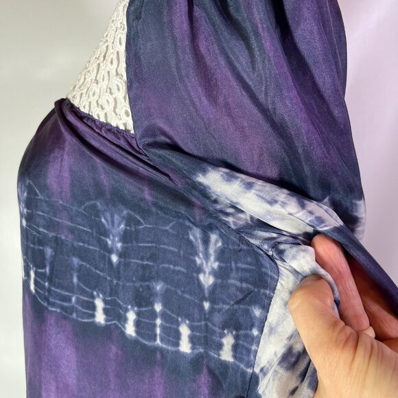 Calypso St. Barth for Target Size M Silk Tie Dye Blouse Lace 3/4 Sleeves Boho - Picture 4 of 13